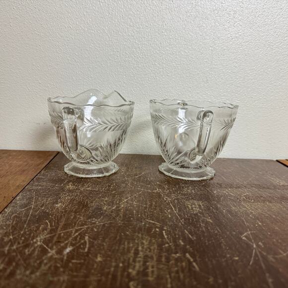 Vintage Jeanette Sunburst Pressed Clear‎ Glass open Sugar and Creamer Set - Picture 2 of 8